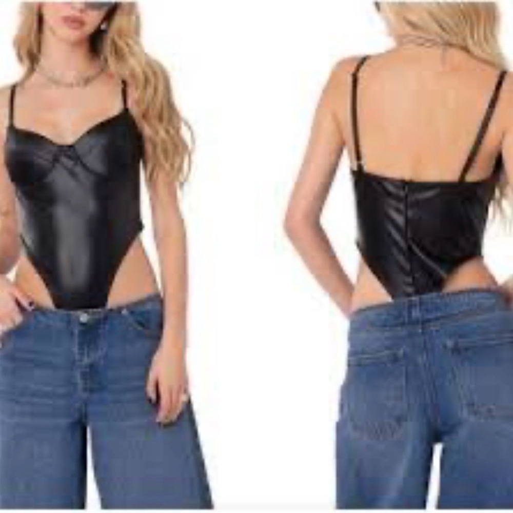 Edikted black leather bodysuit size xs